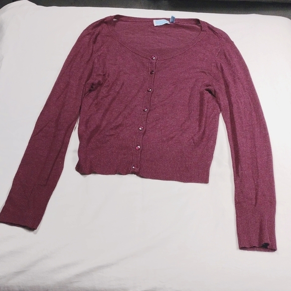 Survival women's burgundy long sleeved cropped cardigan size large - Picture 1 of 9